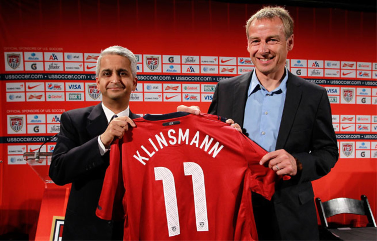 Despite early bumps, U.S. Soccer president Sunil Gulati (left) remains confident Jurgen Klinsmann is the right man to coach the USMNT.