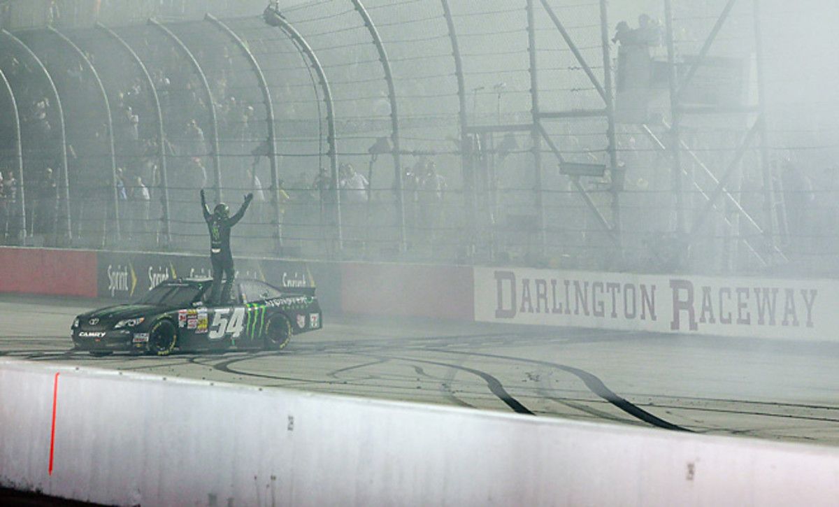 Kyle Busch beat out Joey Logano to get the victory at Darlington Raceway on Friday.