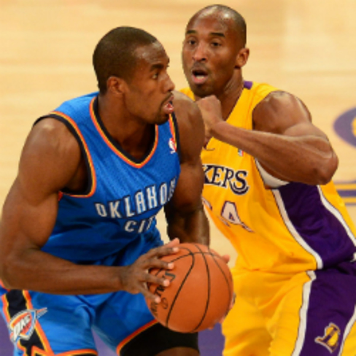 Kobe Bryant said he would have 'smacked' Serge Ibaka for a flagrant foul. (Frederic J. Brown/AFP)