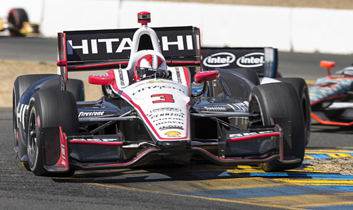 Helio Castroneves' pursuit of his first IndyCar title was helped on Sunday by a penalty to Scott Dixon.