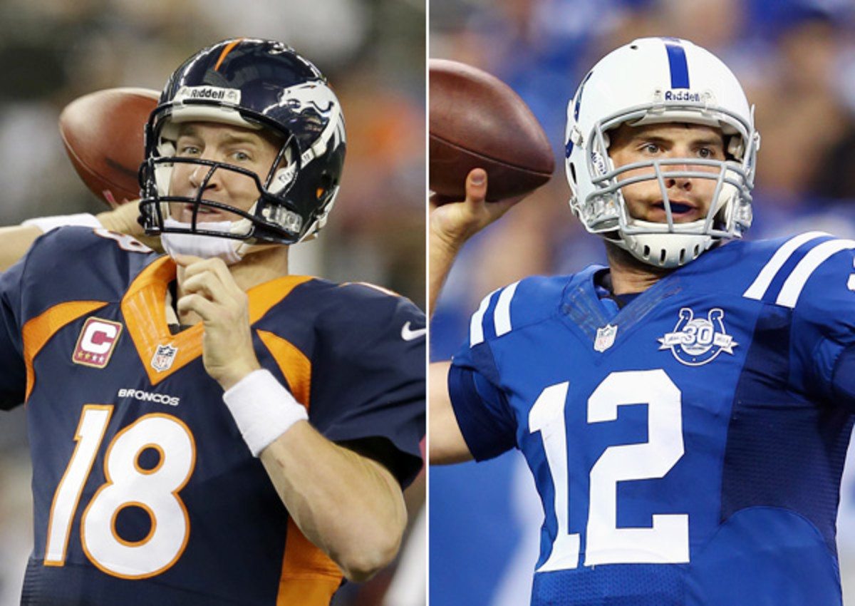 Peyton Manning (left) and Andrew Luck face off for the first time Sunday.