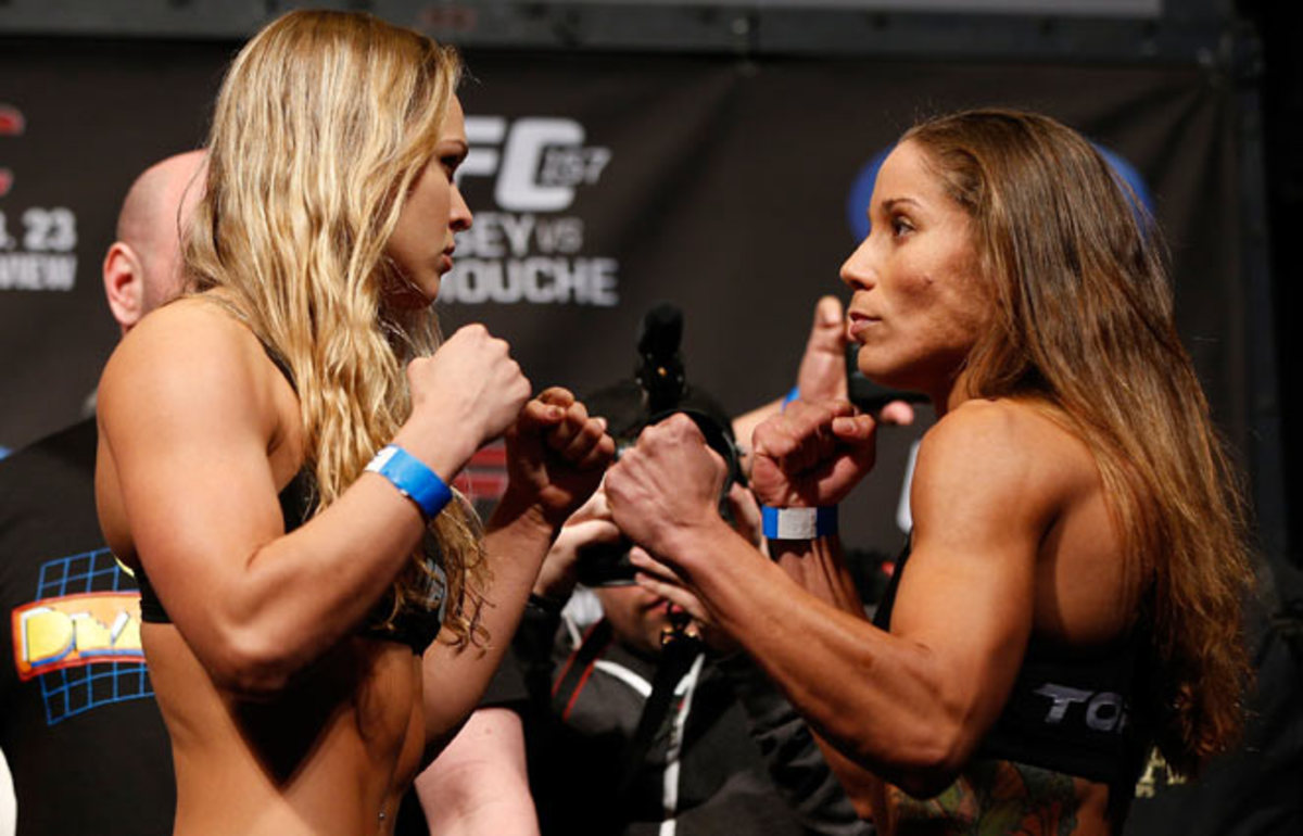 Ronda Rousey (left) has defeated five of her last six opponents by submission in the first minute.