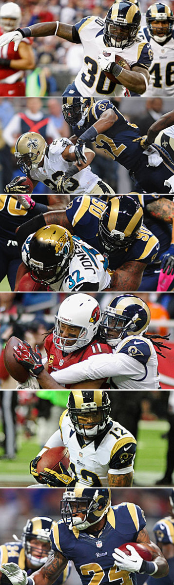 Zac Stacy, Alec Ogletree, Michael Brockers, Janoris Jenkins, Stedman Bailey and Isaiah Pead. (Getty Images)