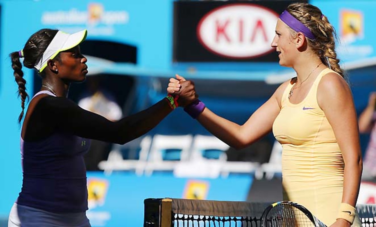 Victoria Azarenka (right) will face Li Na in the Australian Open final on Saturday.