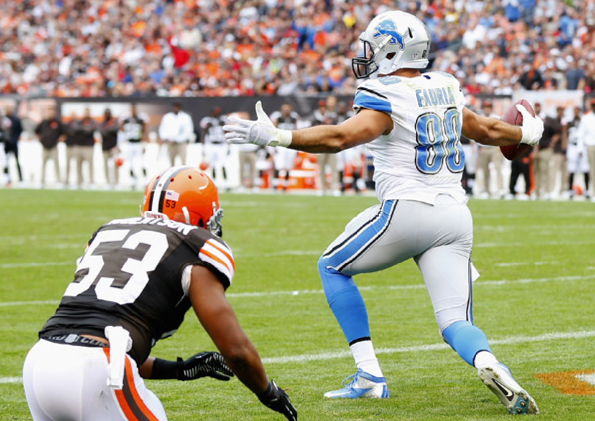 Lions rookie Joseph Fauria now has seven catches ... and five touchdowns. 
