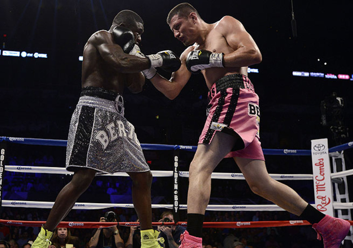 Jesus Soto Karass (right) overcame Andre Berto via a technical knockout in the 12th round. 
