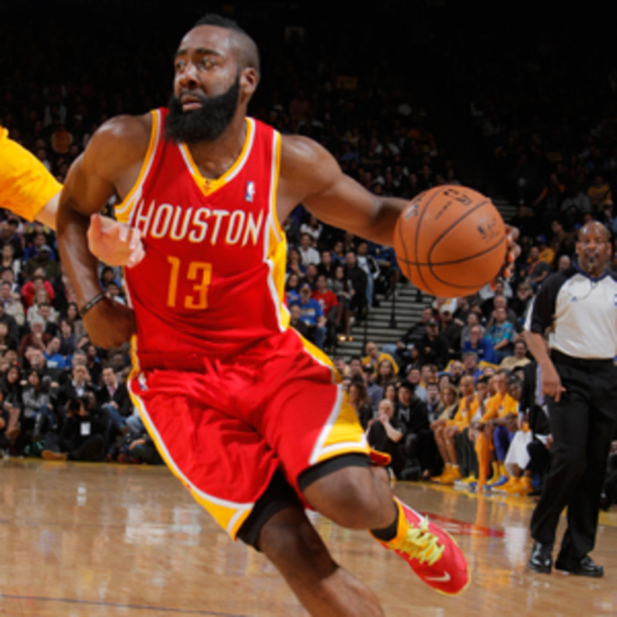 James Harden has missed only one game since injuring his right foot on Feb. 12. (Rockey Widner/NBAE via Getty Images)