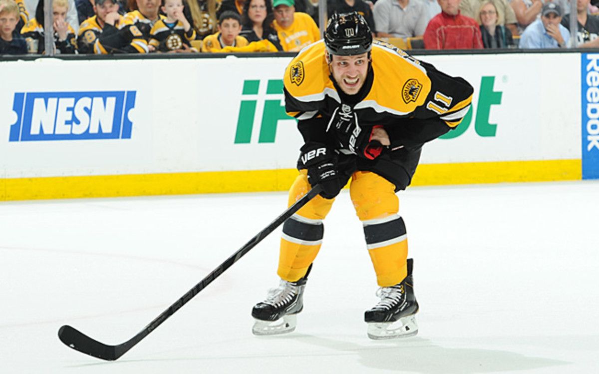 Gregory Campbell's right leg was broken by a slap shot, but he kept playing for nearly a minute.