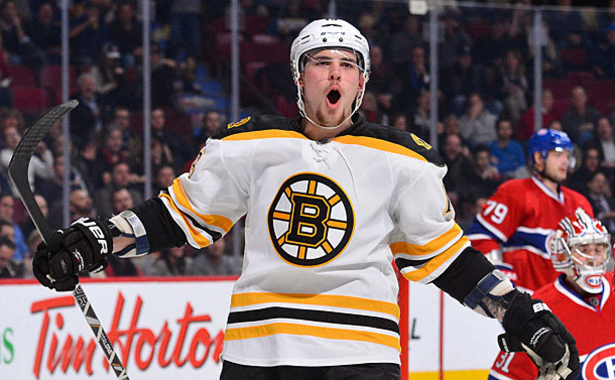 Tyler Seguin of the Boston Bruins celebrates a goal.