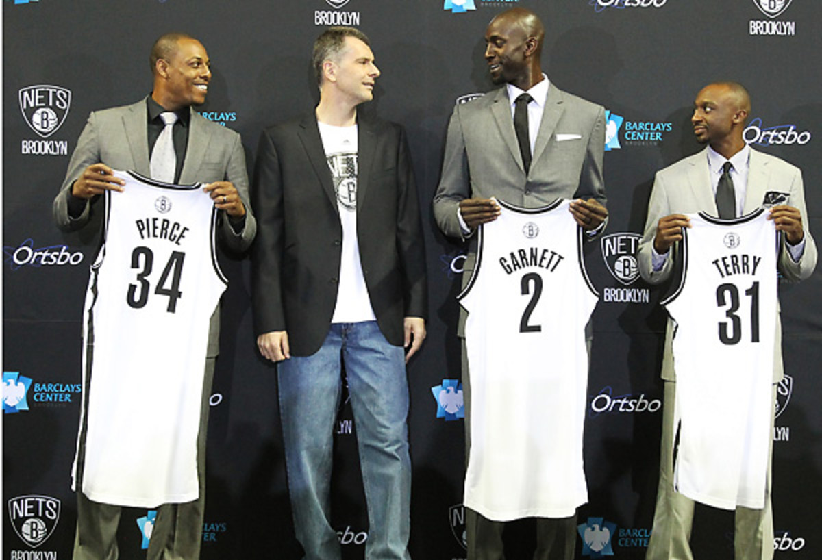 Paul Pierce, Kevin Garnett and Jason Terry will make a hotly anticipated return to Boston in January. [Nathaniel S. Butler/Getty Images]