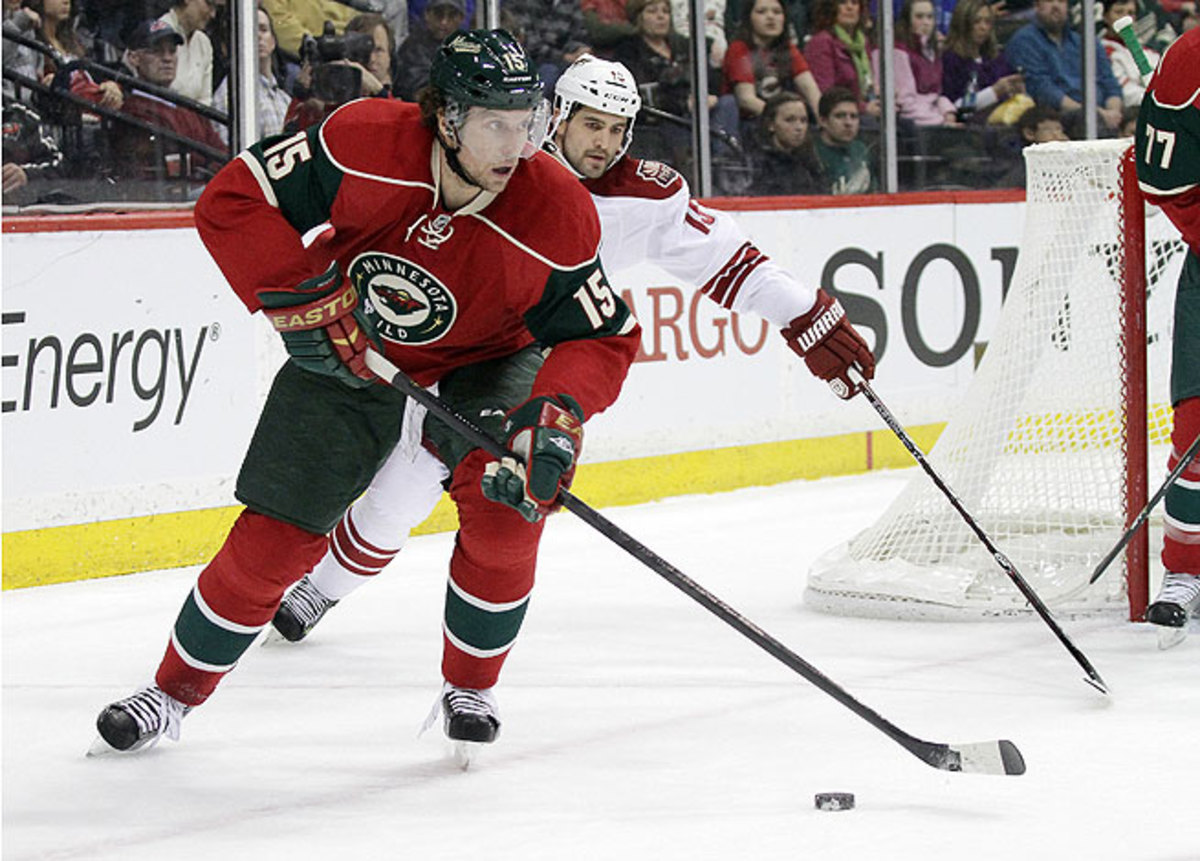 Dany Heatley was injured after being thrown to the ice when the Wild played the Sharks on Wednesday.