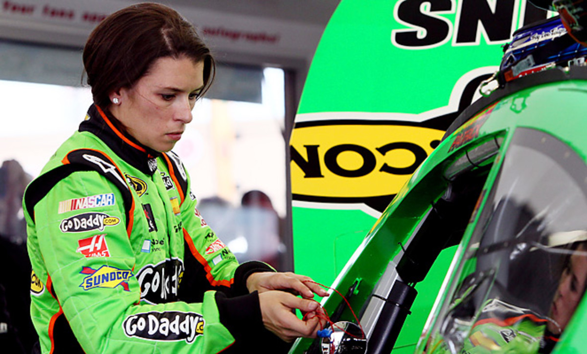 Danica Patrick inspects her car during testing for the recent NASCAR Sprint Cup race in Las Vegas.