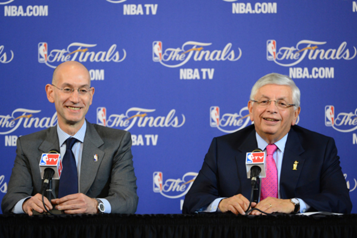 David Stern (right) and Adam Silver (left) announced that the NBA will change its Finals format in 2014. (Garrett Ellwood/Getty Images)