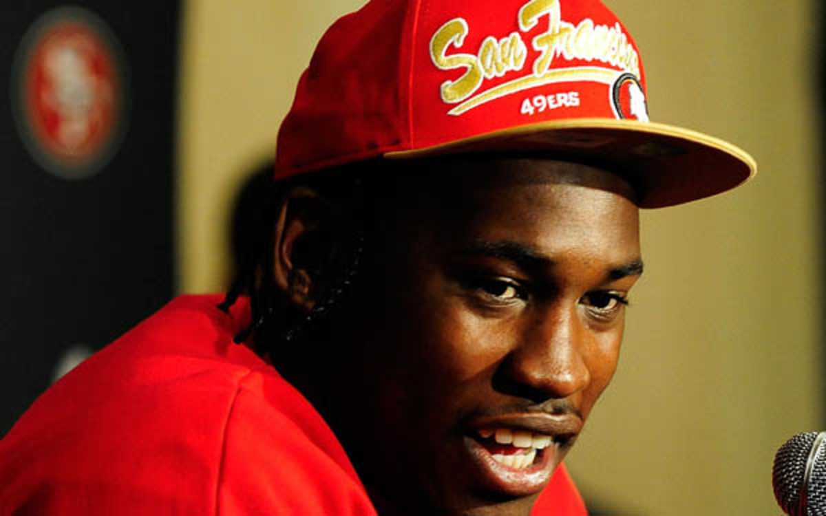 San Francisco 49ers linebacker Aldon Smith has 38 career sacks in three NFL seasons.  (Stacy Revere/Getty Images)