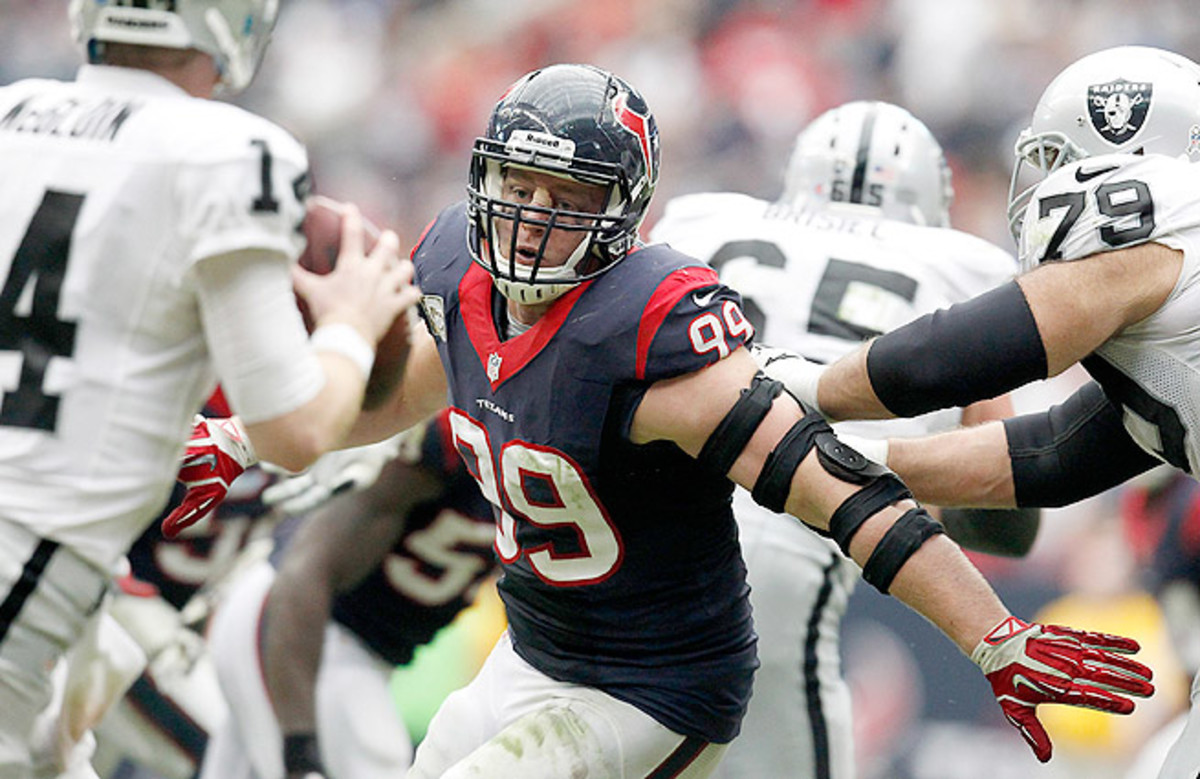 J.J. Watt had two sacks and five tackles in the Texans' loss to the Raiders in Week 11.