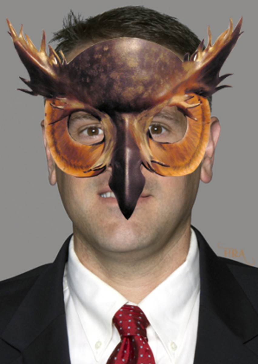 Matt Rhule does not wear this owl mask in real life, but you wouldn't know that without this helpful caption. (AP)