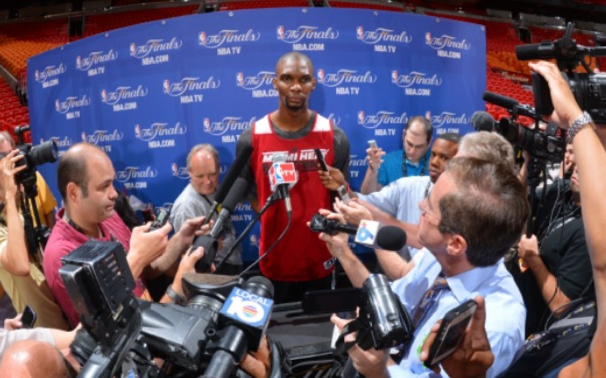 Chris Bosh tells those who left Game 6 early to stay away from Game 7. (Jesse D. Garrabrant/NBAE via Getty Images)