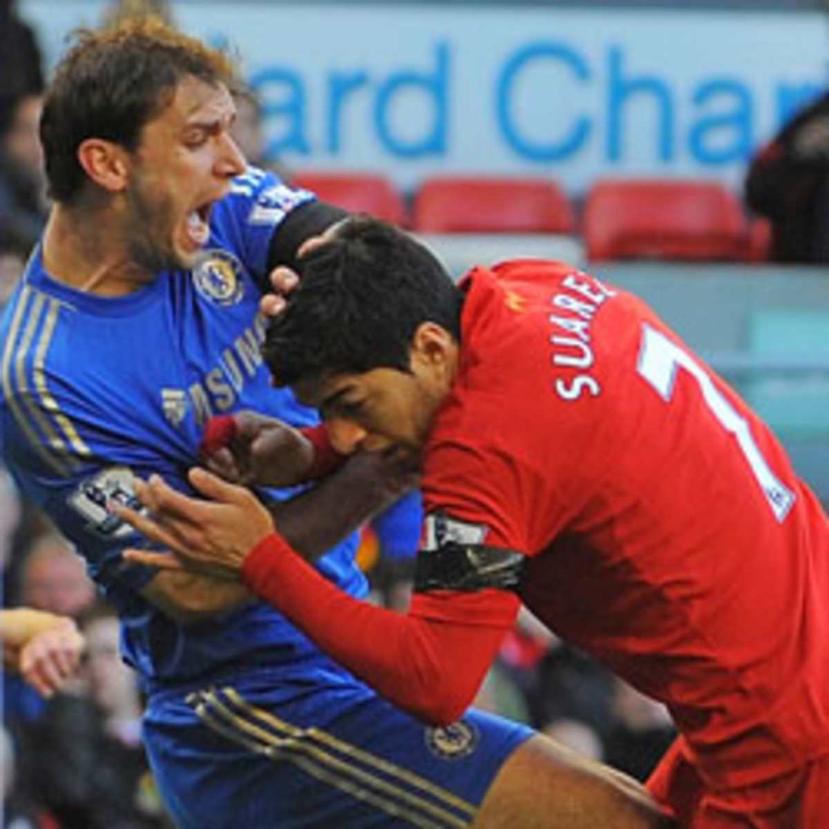 Liverpool's Luis Suarez has been suspended 10 games for biting an opponent. (Andrew Yates/AFP)