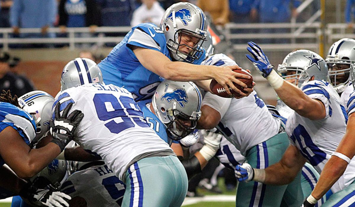 Matthew Stafford's improvised dive sealed a miraculous comeback win for the Lions. (Rodger Mallison/Fort Worth Star-Telegram/MCT via Getty Images)