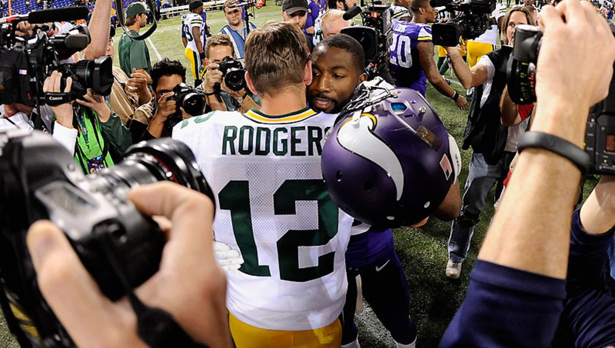 Greg Jennings took what were interpreted as varying shots at Aaron Rodgers and the Packers this offseason after signing with the Vikings. (Hannah Foslien/Getty Images)