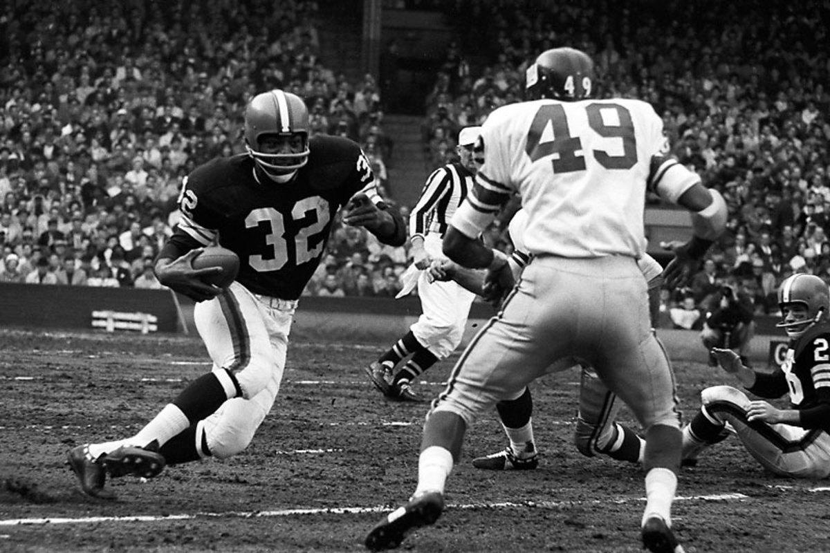 For many, Jim Brown remains the standard by which backs are judged. But can you recall a single stat associated with him, on the order of 714 or 755? (Neil Leifer/Sports Illustrated) 