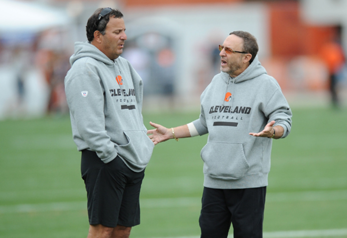 For better or worse, GM Mike Lombardi (l.) and CEO Joe Banner are casting aside the old Cleveland Browns. (Diamond Images/Getty Images)