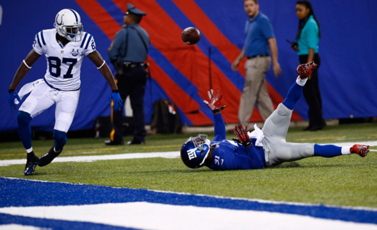 Reggie Wayne made what may have been the play of his career against the Giants. (Jeff Zelevansky/Getty Images)