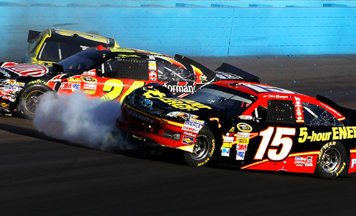 Jeff Gordon (24) intentionally wrecked Clint Bowyer (15) at Phoenix last November, and it's still unclear as to whether the two have reconciled.