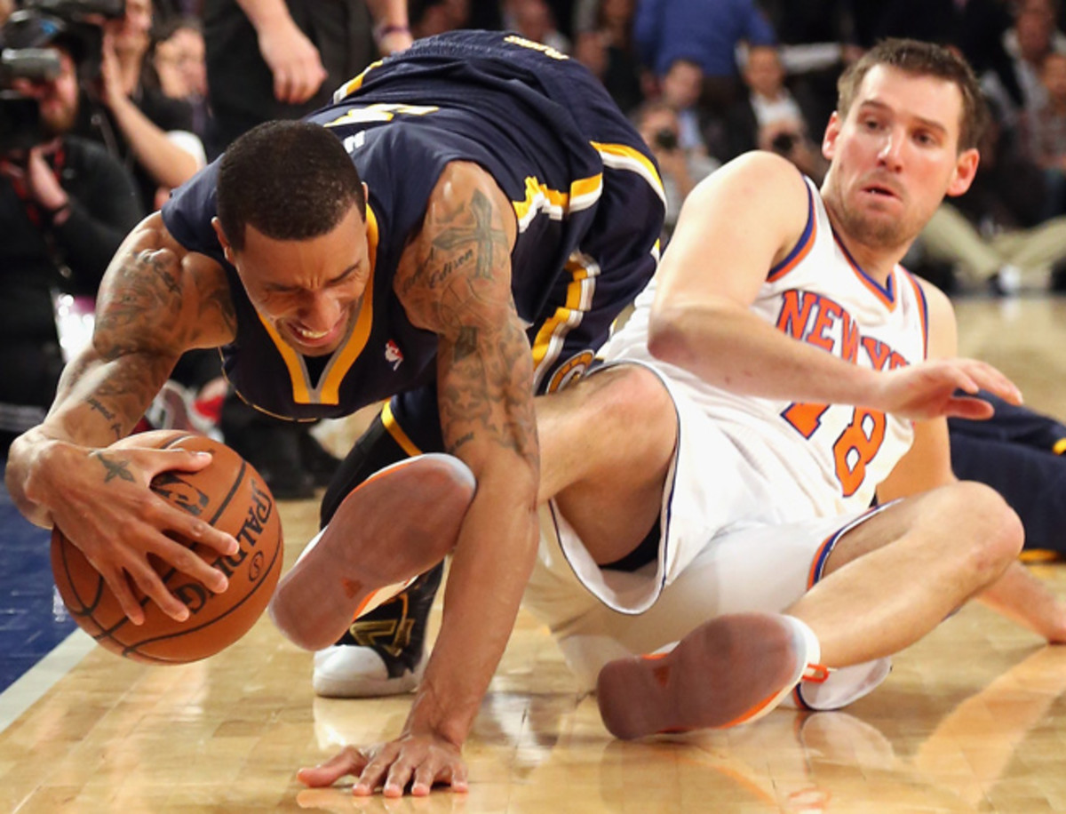 Beno Udrih and the Knicks put up a tough defensive effort against the Pacers in a 103-96 OT loss.