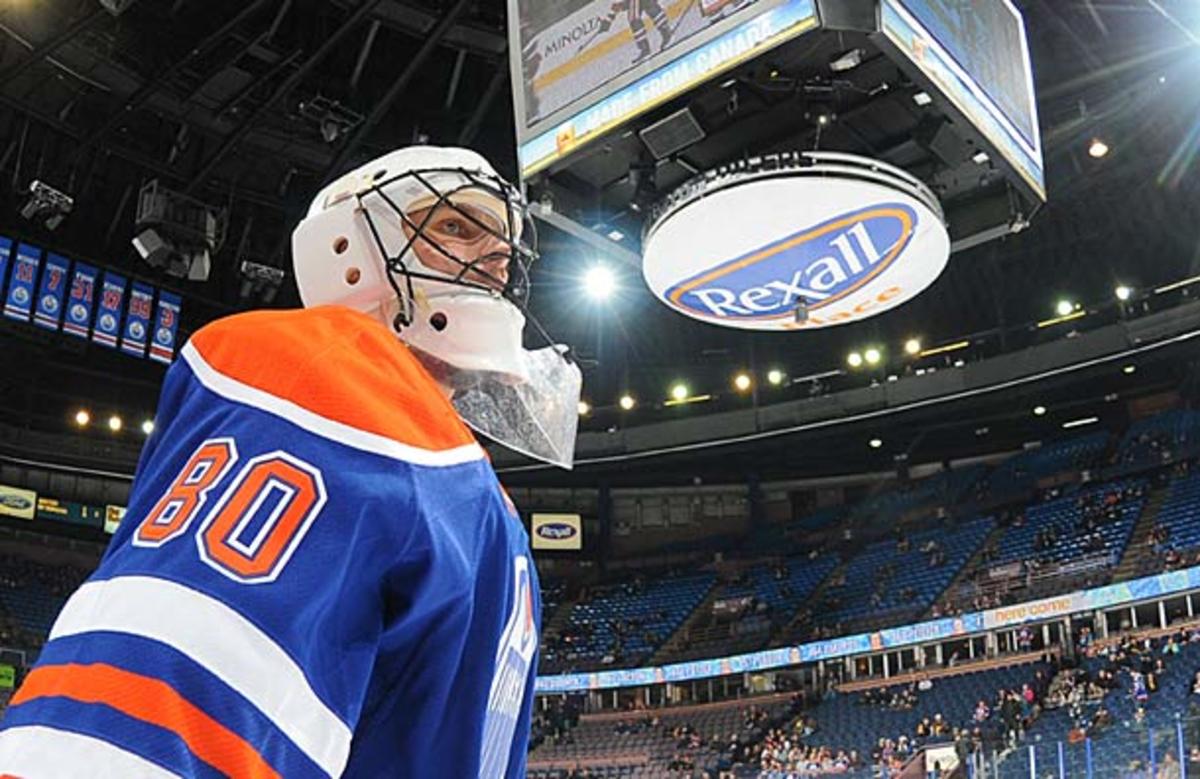 Ilya Bryzgalov dressed for his first NHL game as an Edmonton Oiler.