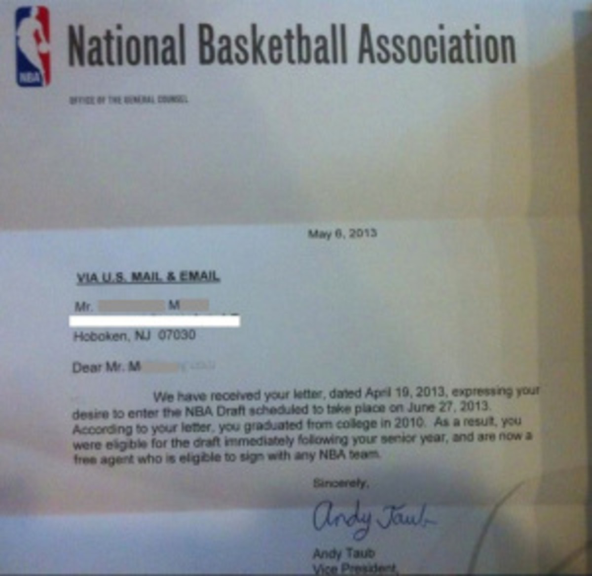 nba draft letter