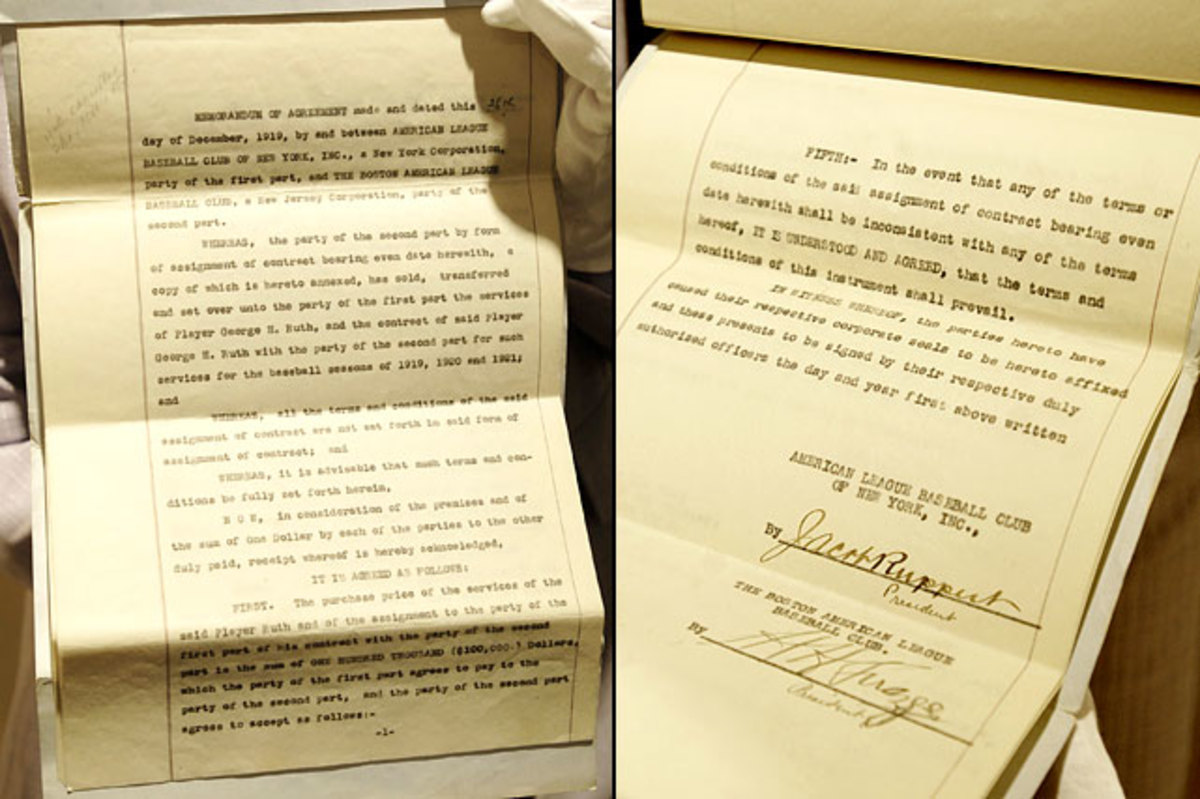 Babe Ruth 1919 Yankees Contract with Red Sox
