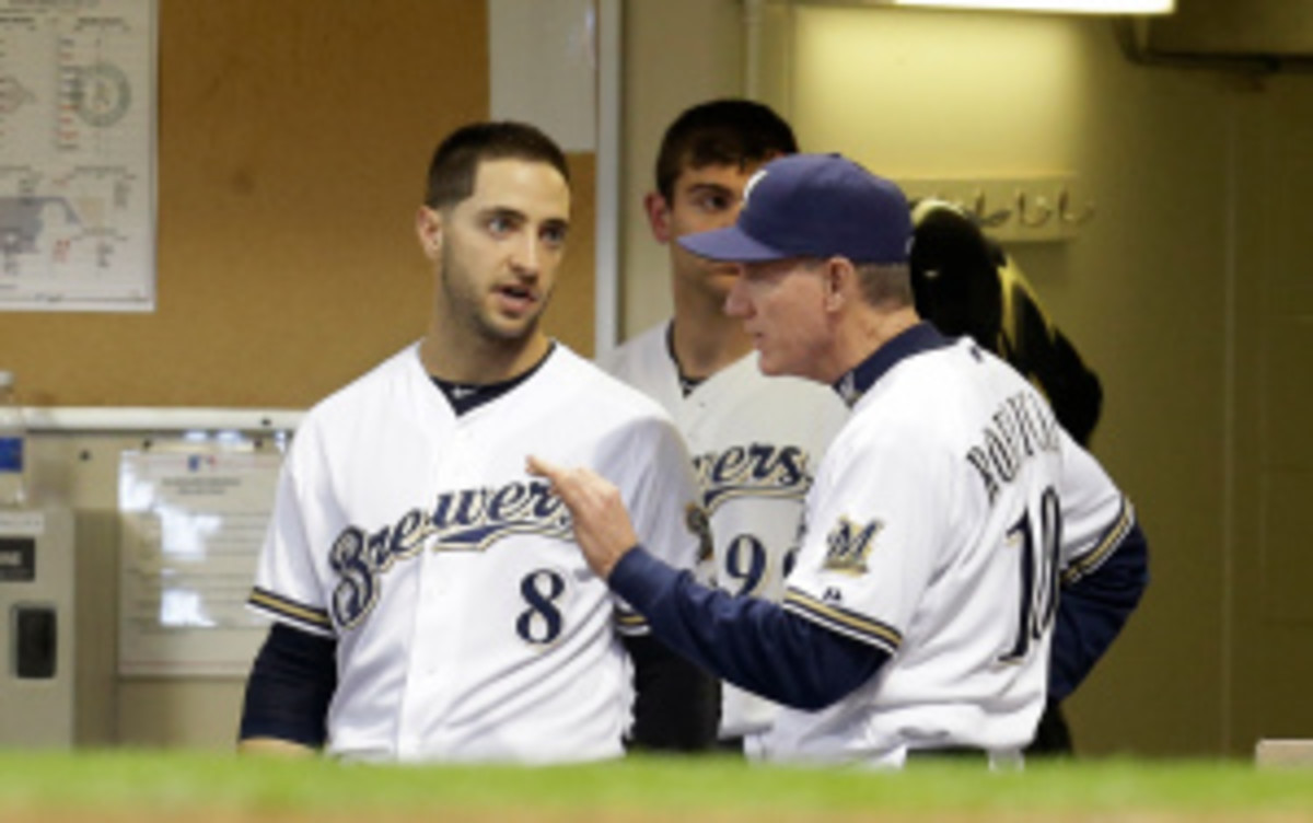 Ryan Braun is out for Wednesday's game against the A's with a thumb injury and not because of the ongoing PED investigation, says the Brewers. (Mike McGinnis/Getty Images)