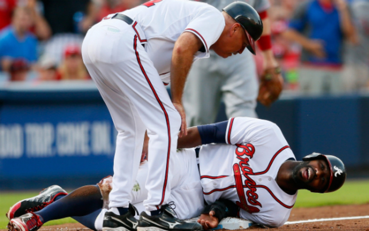 Jason Heyward left Thursday's game after straining his right hamstring. (Kevin C. Cox/Getty Images)