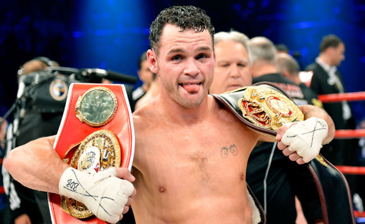 Daniel Geale celebrates after winning a unification title fight against Felix Sturm in Sept. 2012.