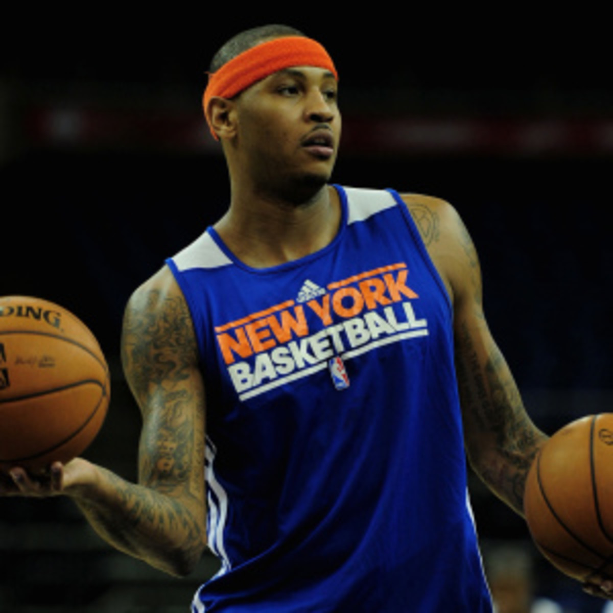Carmelo Anthony isn't mad about Knicks owner James Dolan recording his conversations. (Jamie McDonald/Getty Images)