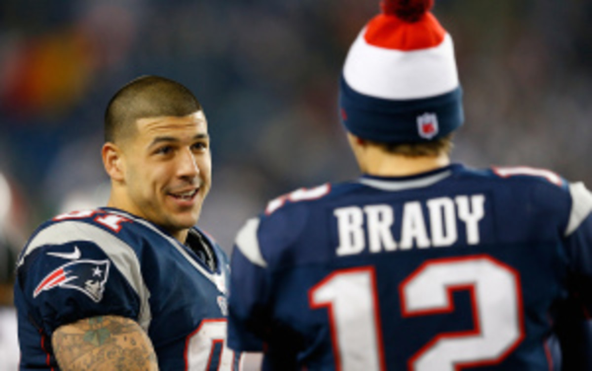 Aaron Hernandez has been dropped by trading card and sports memorabilia company Panini. (Jim Rogash/Getty Images)