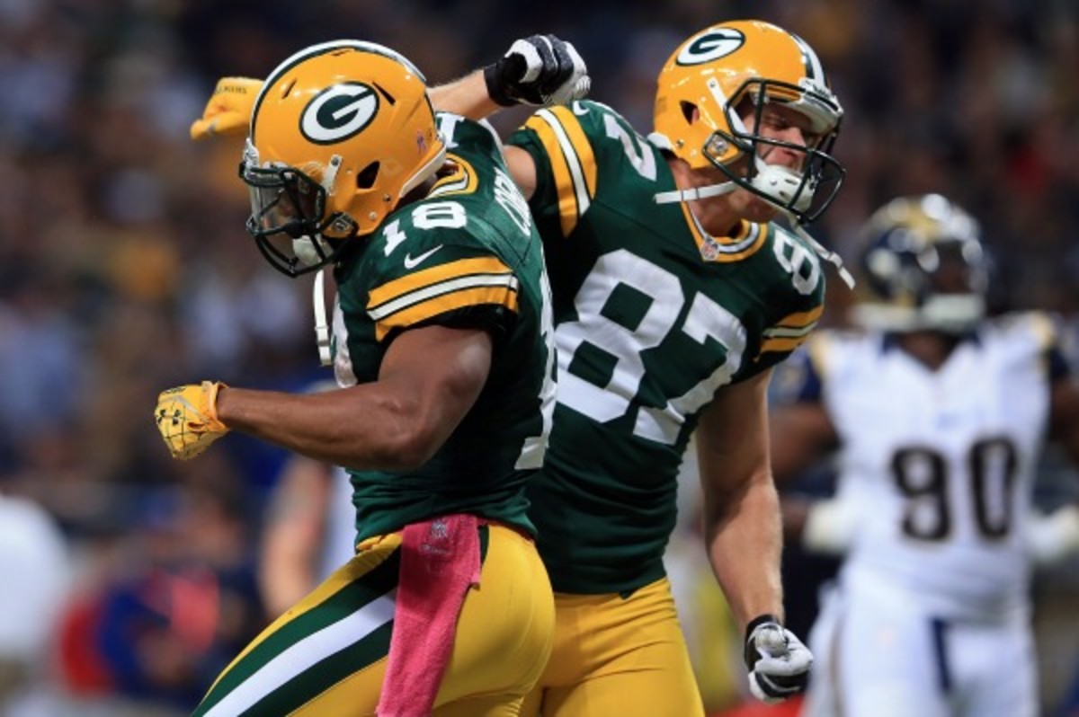 Randall Cobb and Jordy Nelson (87) could both be limited in the preseason. (Doug Pensinger/Getty Images)