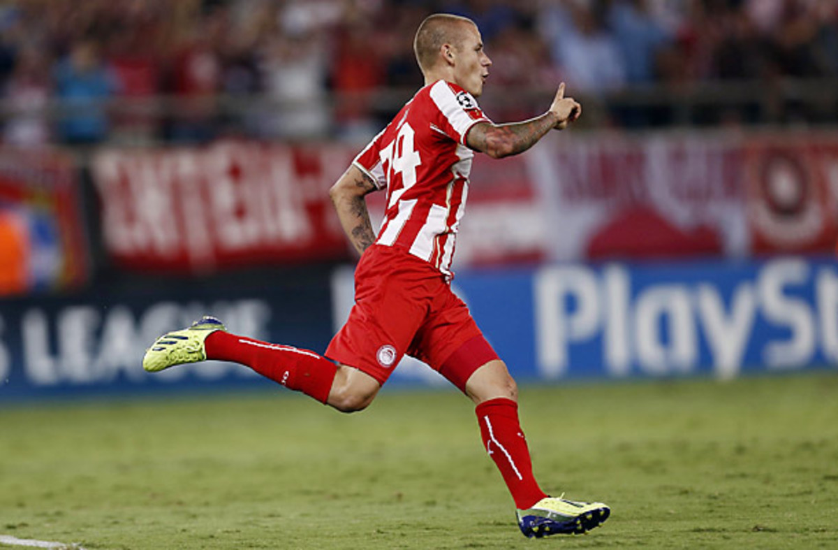 Vladimir Weiss celebrates scoring against PSG in the Champions League group stage