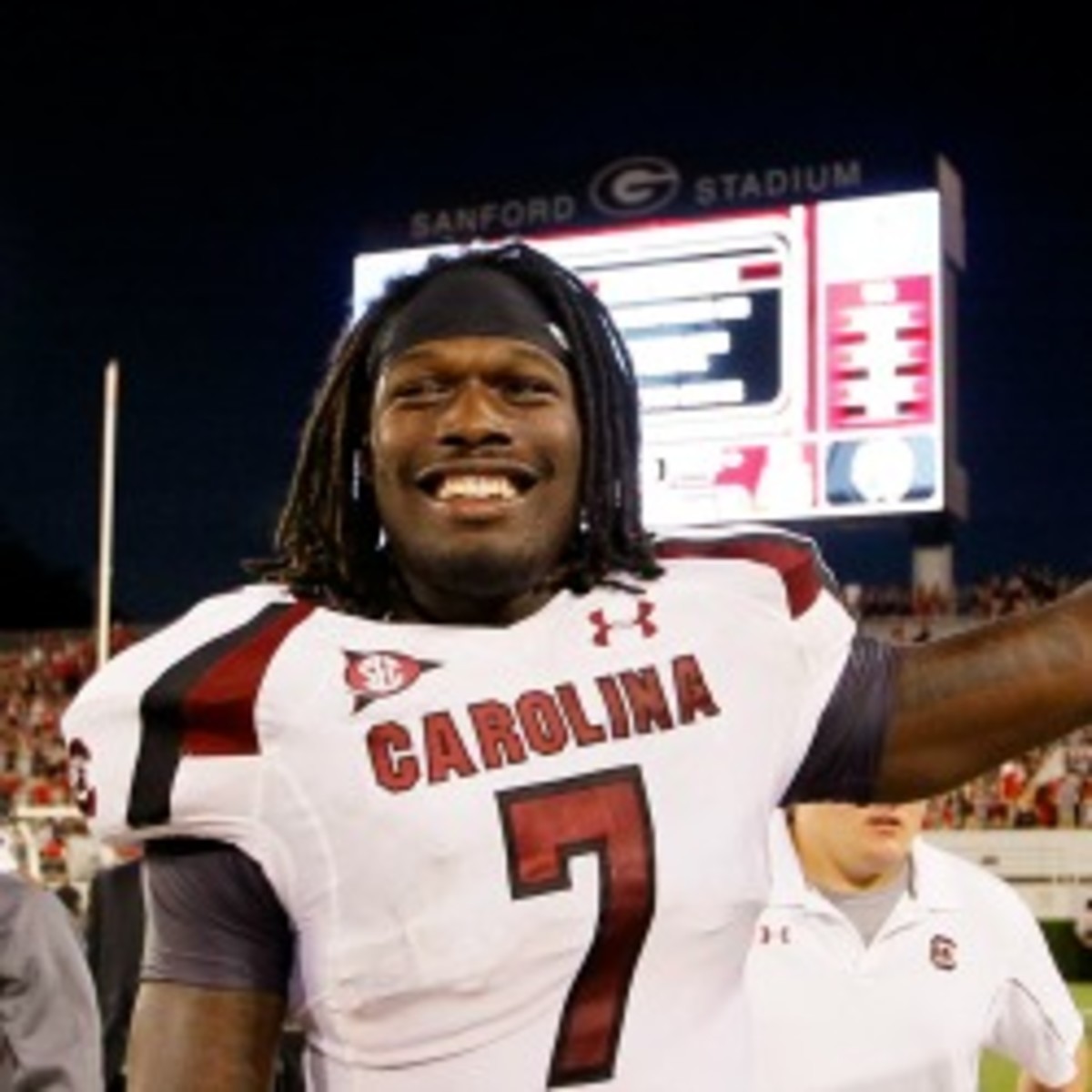 South Carolina defensive end Jadeveon Clowney cannot play in the NFL until he is three years removed from high school, according to NFL rules. (Kevin C. Cox/Getty Images)