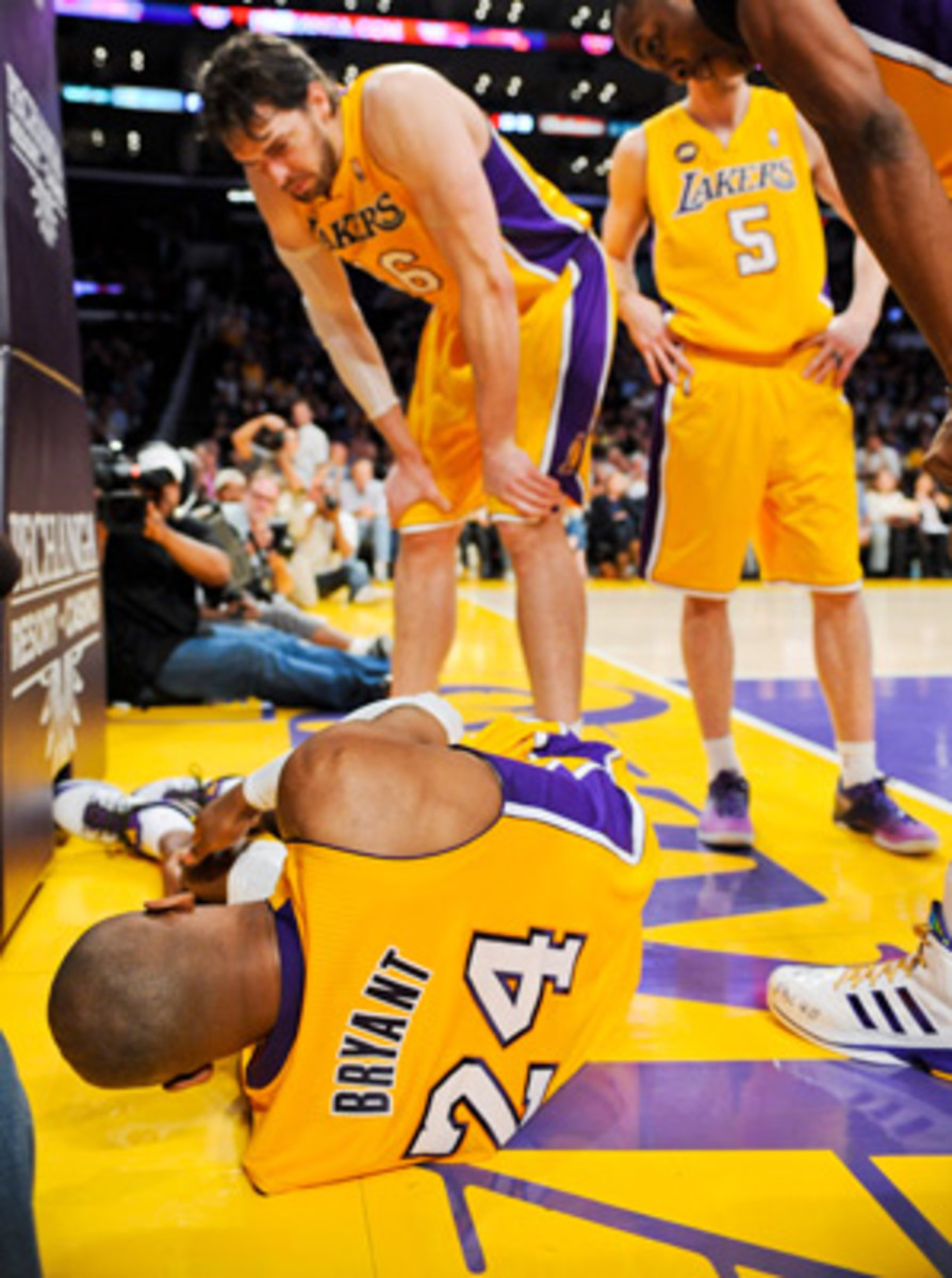 Kobe Bryant tore his Achilles tendon in a game against the Warriors on April 12.