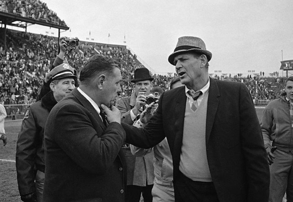 In 1966, Bear Bryant (in hat) and Alabama beat Shug Jordan and Auburn 31-0 in the 31st Iron Bowl.