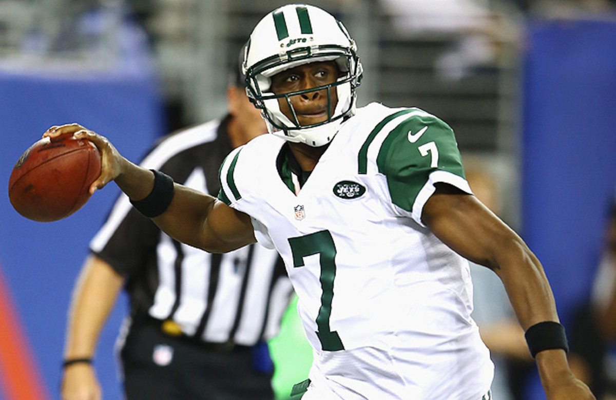 Geno Smith (top) backed into the Jets' starting job with Mark Sanchez injured.