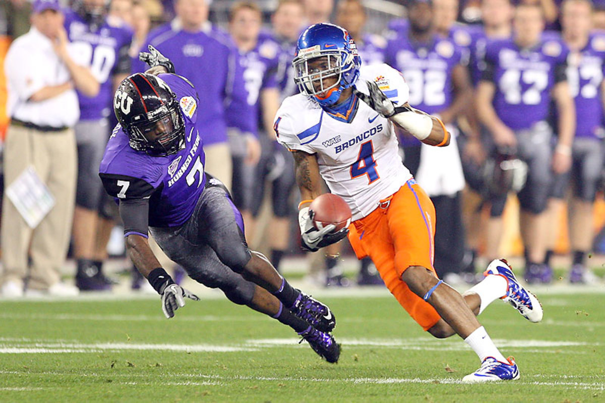 Young, seen here in Boise State’s 17–10 win over TCU in the January 2010 Fiesta Bowl, left the Broncs as their their alltime leader in receiving yards.
