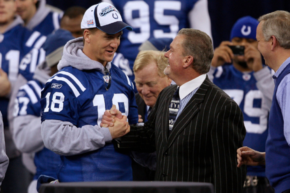 Peyton Manning, Jim Irsay :: Michael Hickey/Getty Images