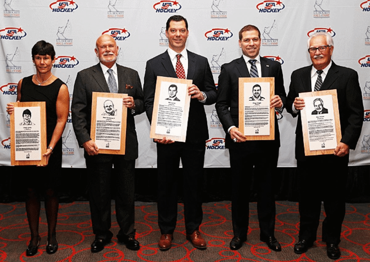 Bill Guerin (center) and Doug Weight (second from left) were inducted into the U.S. Hockey Hall of Fame