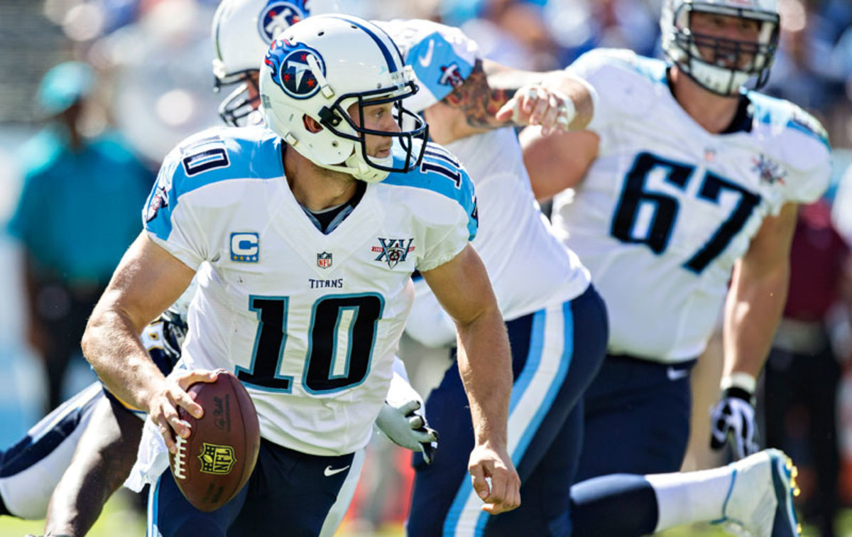 Jake Locker has not thrown an interception in helping to lead the Tennessee Titans to a 2-1 start heading into Week 4's game against the New York Jets. (Wesley Hitt/Getty Images)