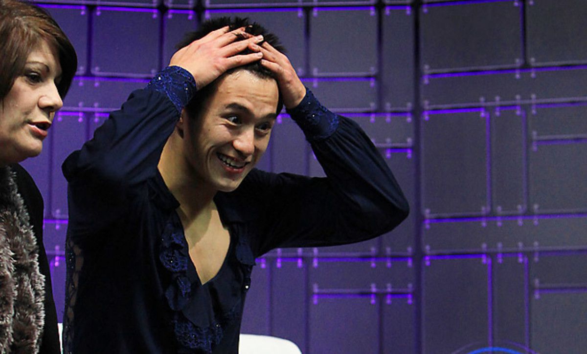 Patrick Chan was shocked upon seeing his world record-setting score of 98.37 in the short program.