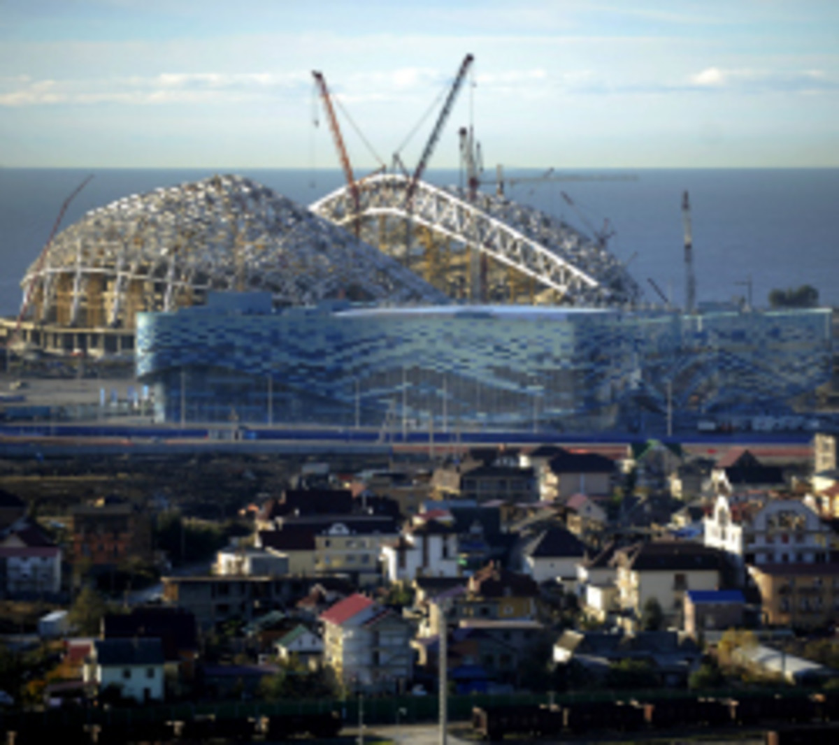 The Skating Palace and Olympic Stadium construction site in Sochi, Russia. The city recently cancelled its plans to exterminate thousands of animals before hosting the 2014 Games. (AFP via Getty Images)