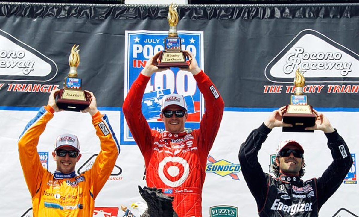 Scott Dixon and Ganassi teammates Dario Franchitti and Charlie Kimball led a podium sweep at Pocono.